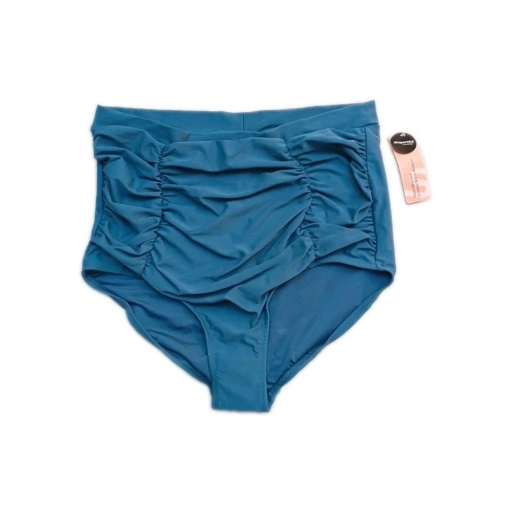 NWT Shapermint Ruched High Waisted Control Bikini Bottom Blue Womens Size 3XL